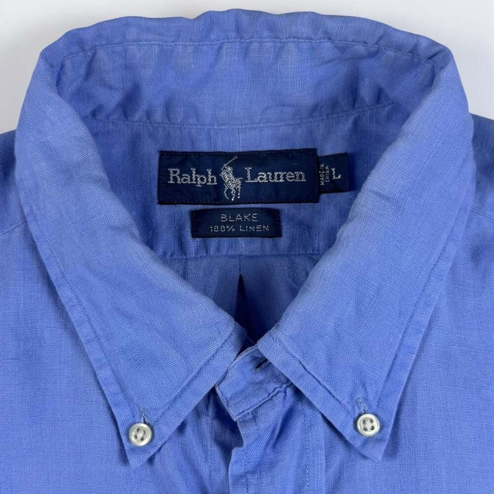 Vintage Ralph Lauren Blake Linen Shirt Mens Large Blue Button Down